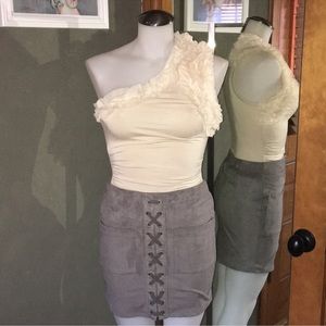 NWOT Streetwear Society Faux Suade Faux Lace Up Miniskirt S